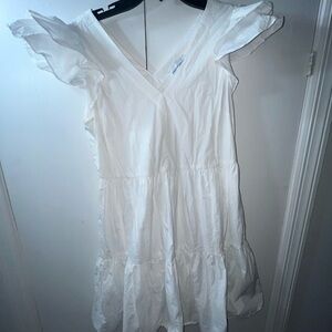 White Ruffle Sleeve Dress